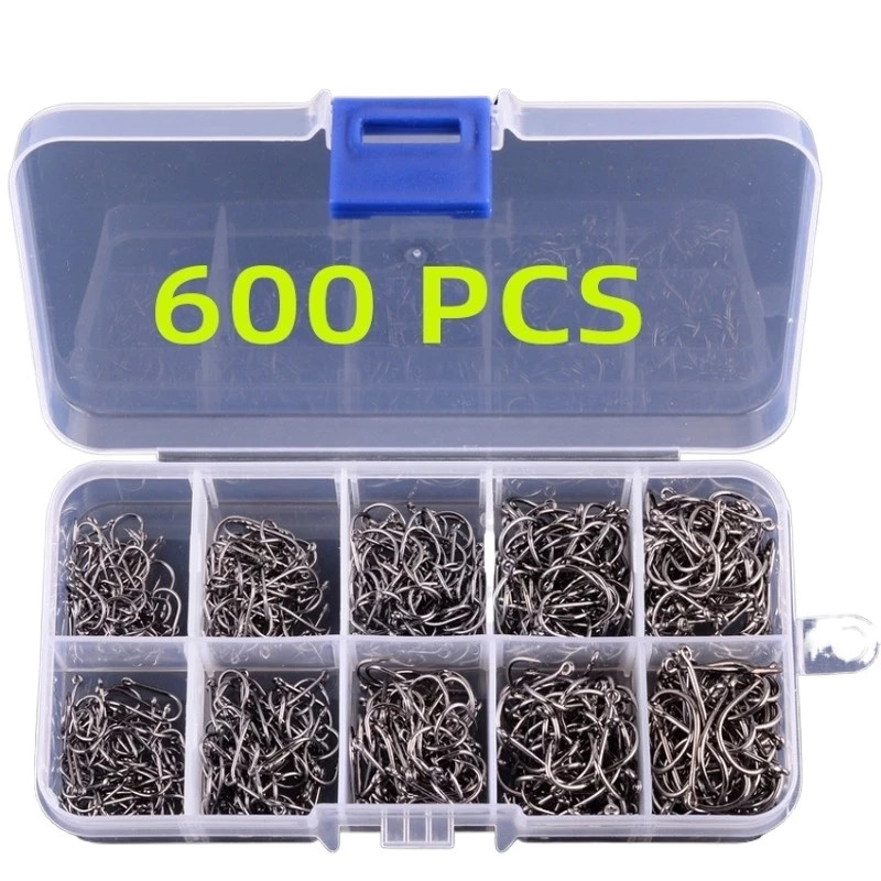 Kit Pesca 600 Anzóis Chinu nos Tamanhos 3 ao 12 com Estojo de Armazenamento