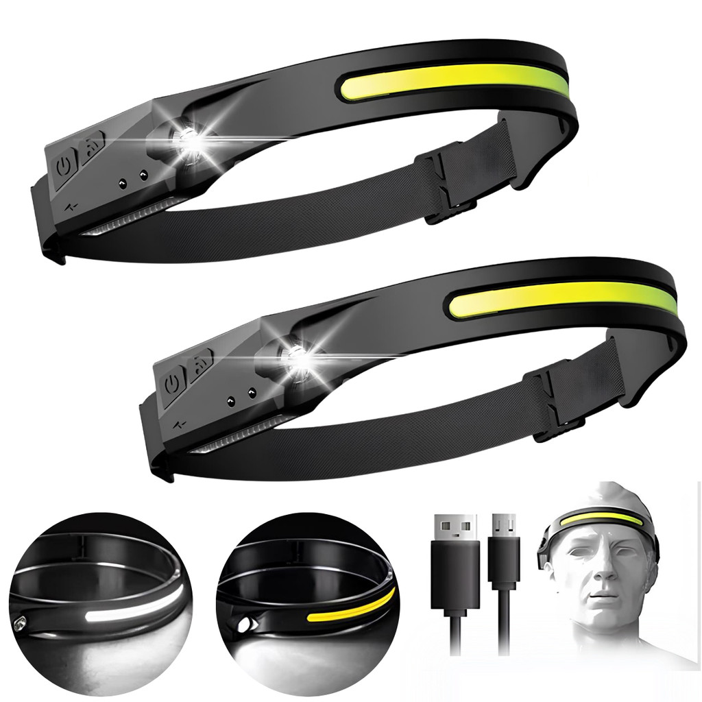 KIT 4 Lanterna de Cabeça Recarregável 3 Led Corpo Motion Camping Torch Light Lamp Com Usb