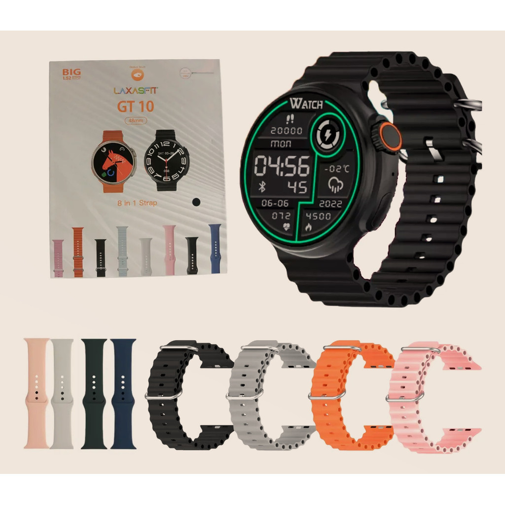 Smartwatch GT 10 48mm Bluetooth Chamadas e Controle de Música Tela 1.52” Acompanha 8 Pulseiras JZ