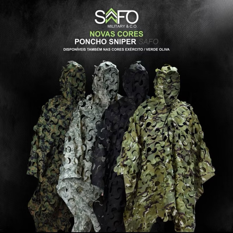 Poncho De Camuflagem Com Capuz Ghillie Tático Airsoft Safo Militaria