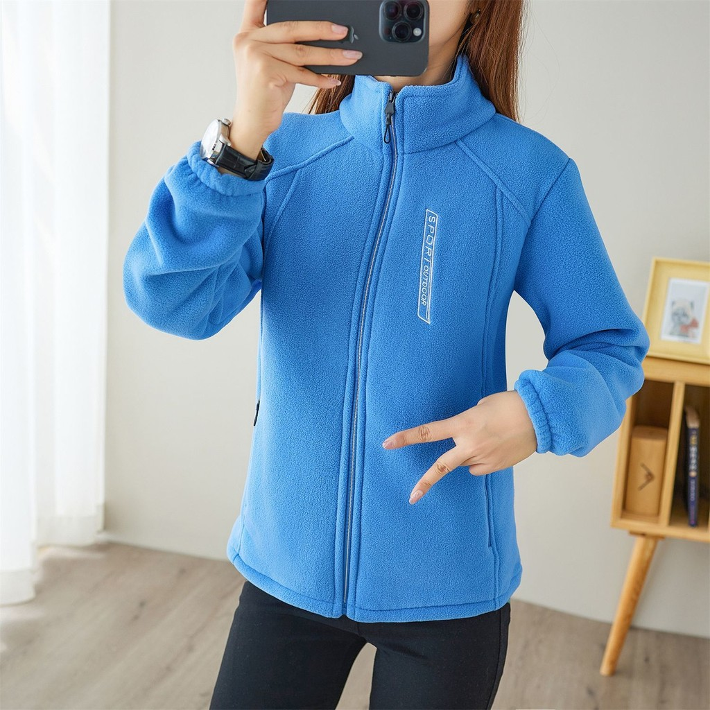 Jaqueta de Fleece Outono Inverno, Fleece de Floco de Neve, Cardigã Feminino de Fleece Fino com Gola Alta, Moletom Esport