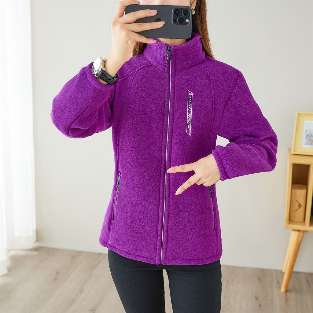 Jaqueta de Fleece Outono Inverno, Fleece de Floco de Neve, Cardigã Feminino de Fleece Fino com Gola Alta, Moletom Esport