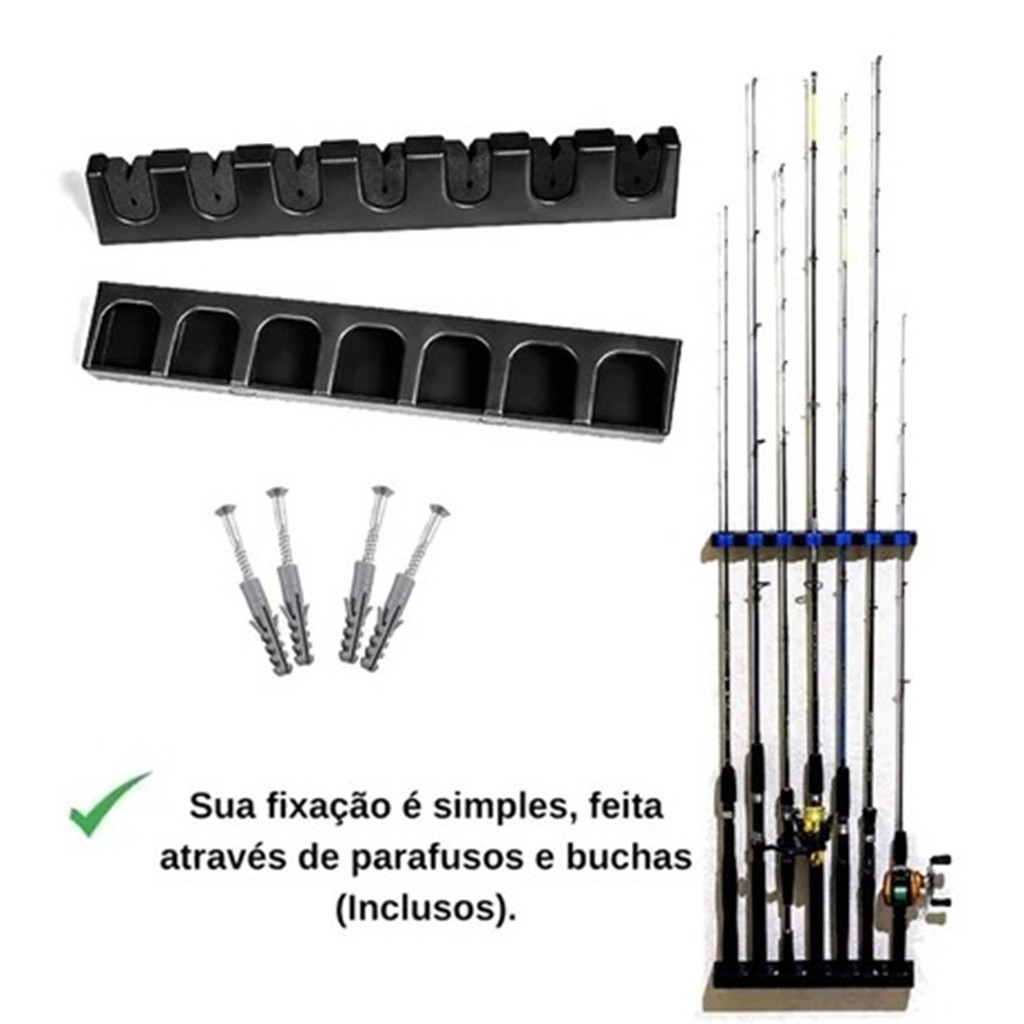 Suporte Vara Para Pesca Expositor De Parede 7 Varas