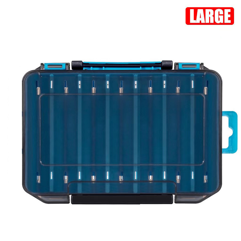 Uma caixa de pesca de duas faces para o armazenamento portátil de anzóis, iscas e outros acessórios de pesca.