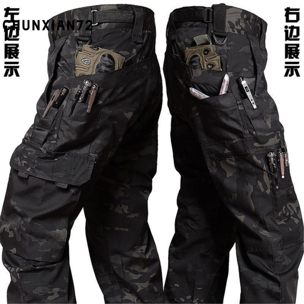2024 Calças Táticas Masculinas À Prova Dwaterproof Água De Combate Ao Ar Livre Multi-Bolso Resistente Desgaste Calça De