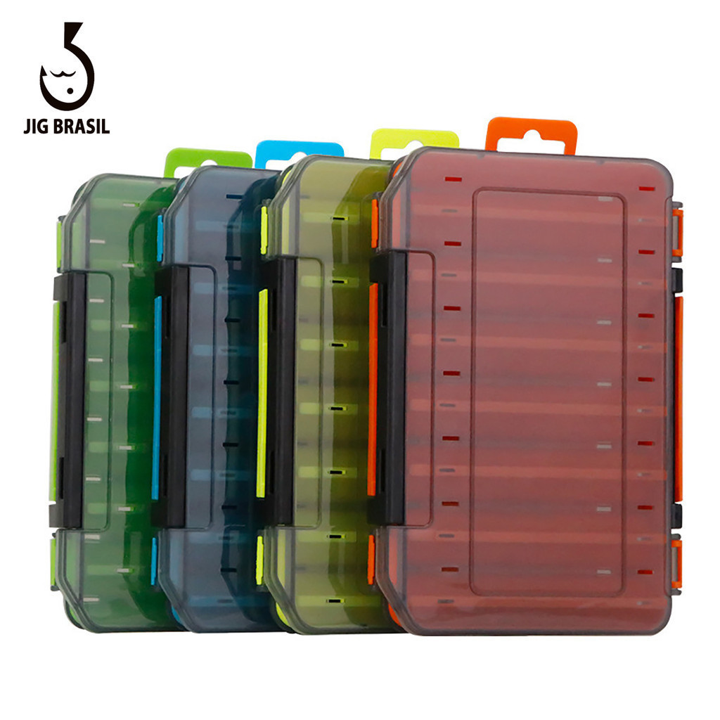 Uma caixa de pesca de duas faces para o armazenamento portátil de anzóis, iscas e outros acessórios de pesca.