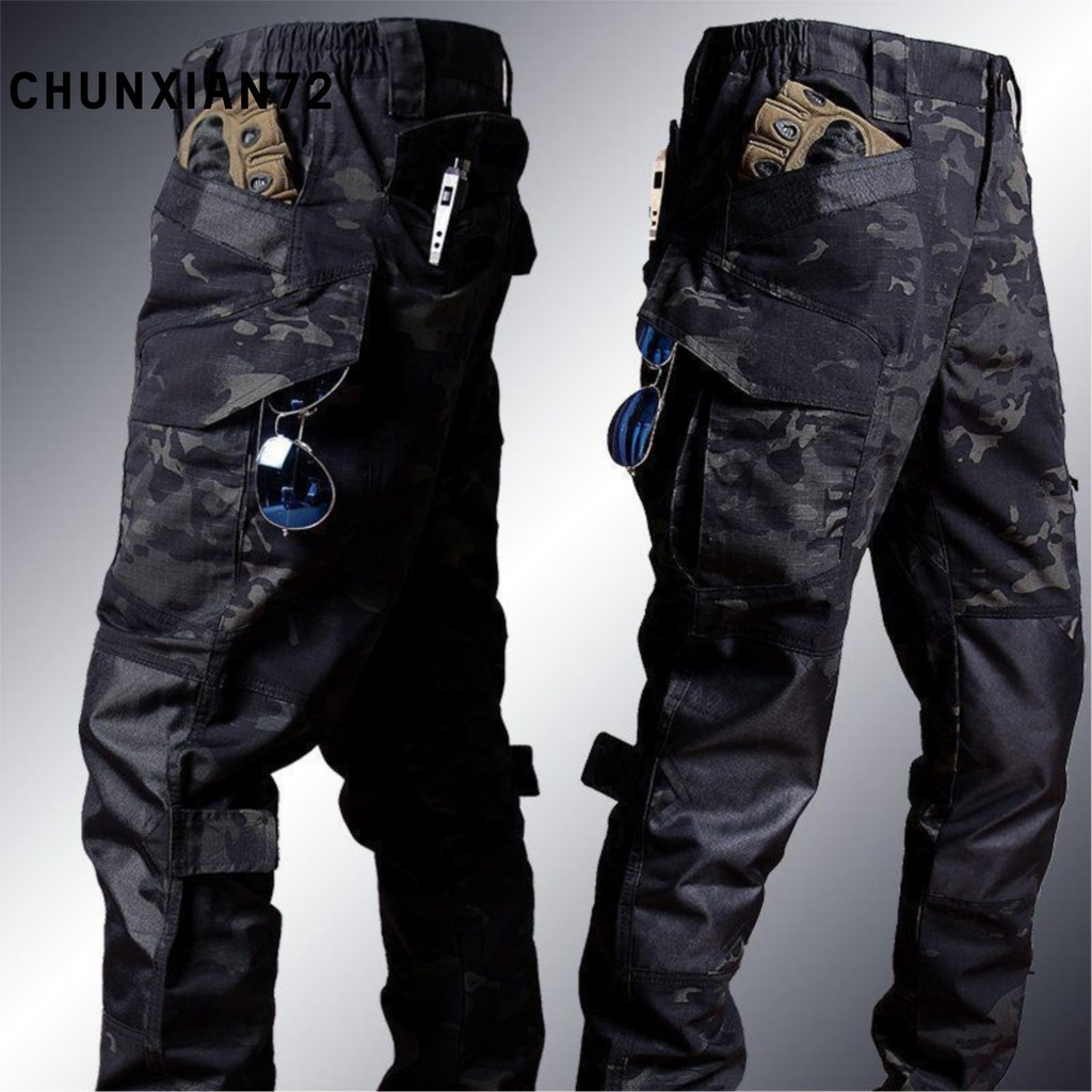 2024 Calças Táticas Masculinas À Prova Dwaterproof Água De Combate Ao Ar Livre Multi-Bolso Resistente Desgaste Calça De