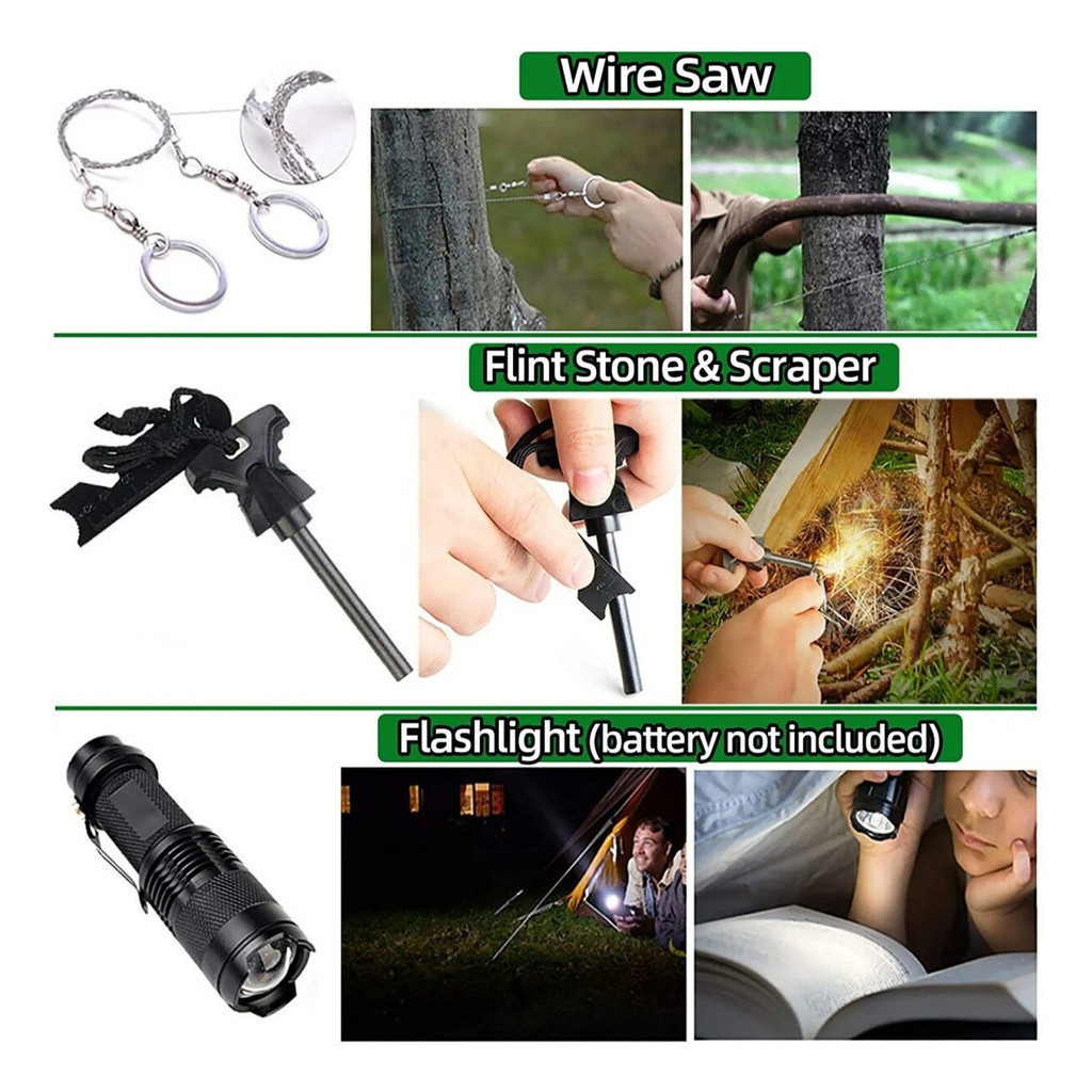 12 em 1 Kit De Acampamento Aventura De Sobrevivência De Emergência Acampamento Tático Militar Aventura Trilha