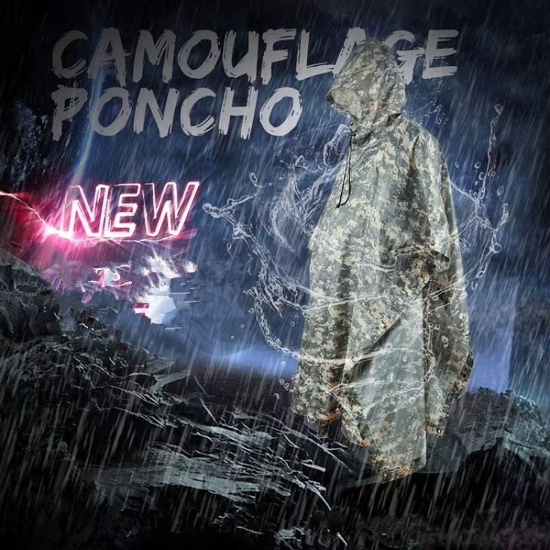 Novo - Poncho Militar Camuflado 3 em 1 — Capa de Chuva, Lona Camping e Abrigo Impermeável.