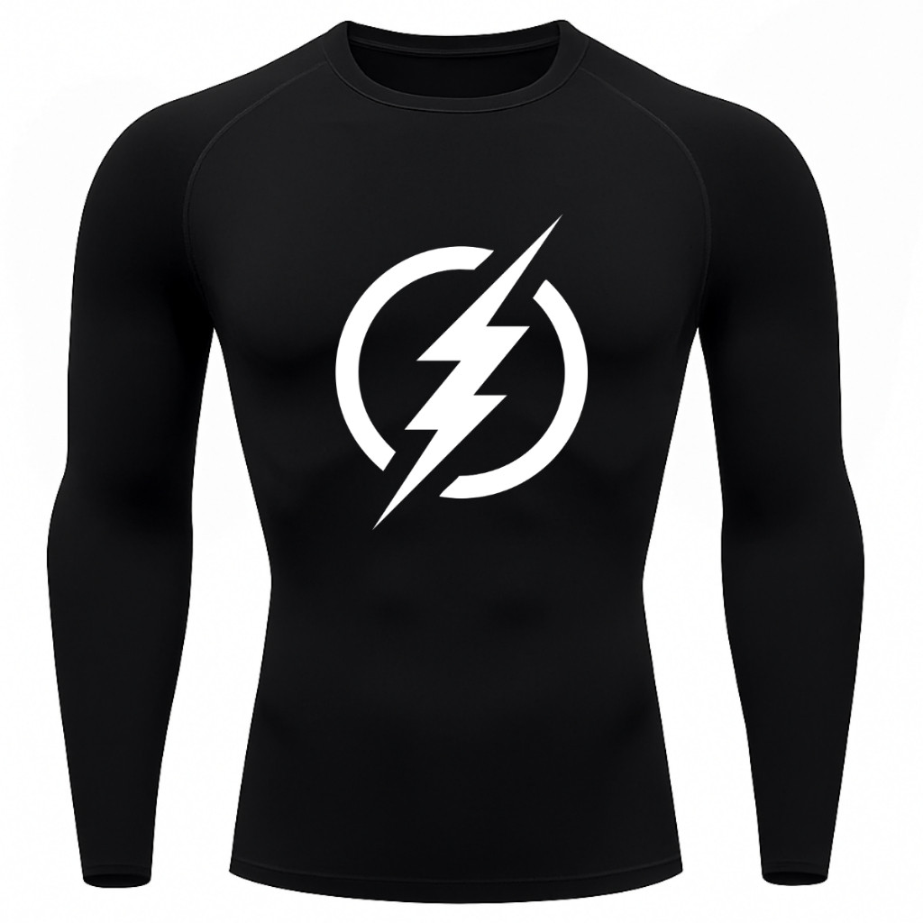 Camiseta Compressão Segunda Pele Herói Raio Flash Camisa Manga Longa Proteção UV