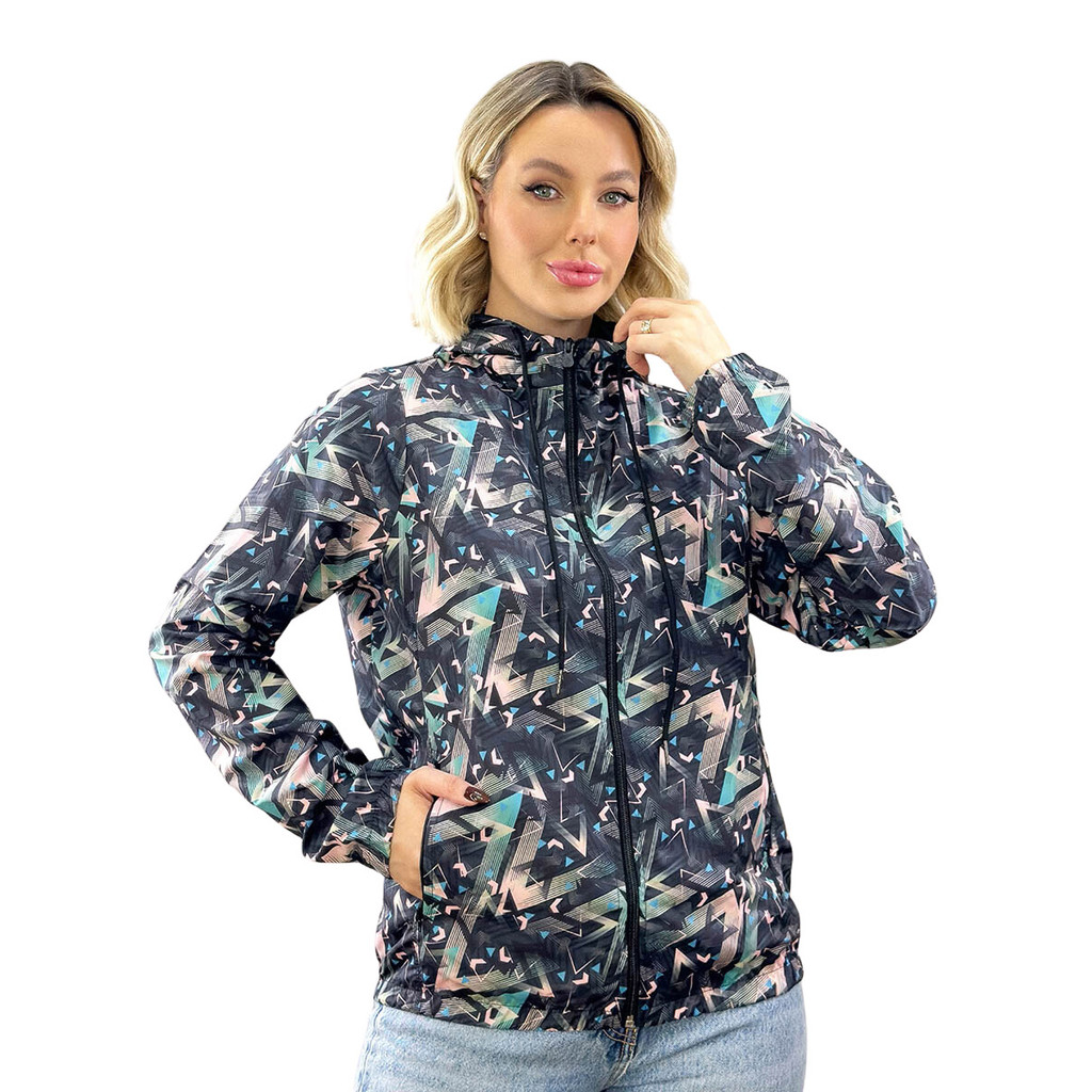 Jaqueta Corta Vento Feminina Estampada Casual Esporte Lazer