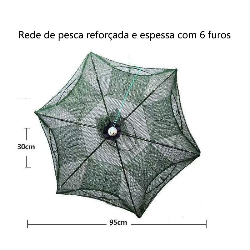 KIT 4 Armadilha de Pesca com 6 Entradas - Rede Retrátil 90x90 para Isca Viva, Camarões, Lambaris e Peixes Pequenos