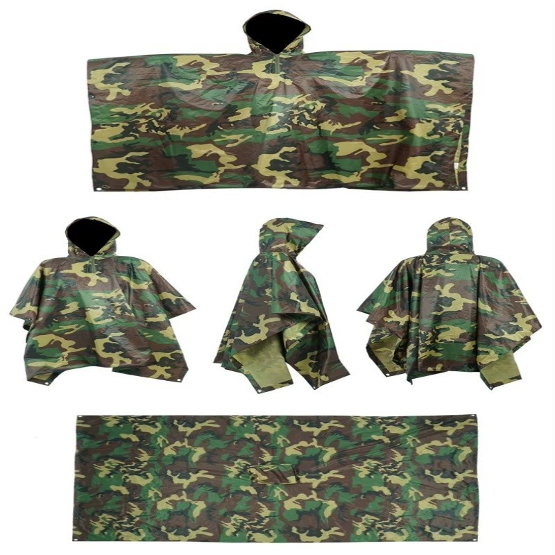 Novo - Poncho Militar Camuflado 3 em 1 — Capa de Chuva, Lona Camping e Abrigo Impermeável.