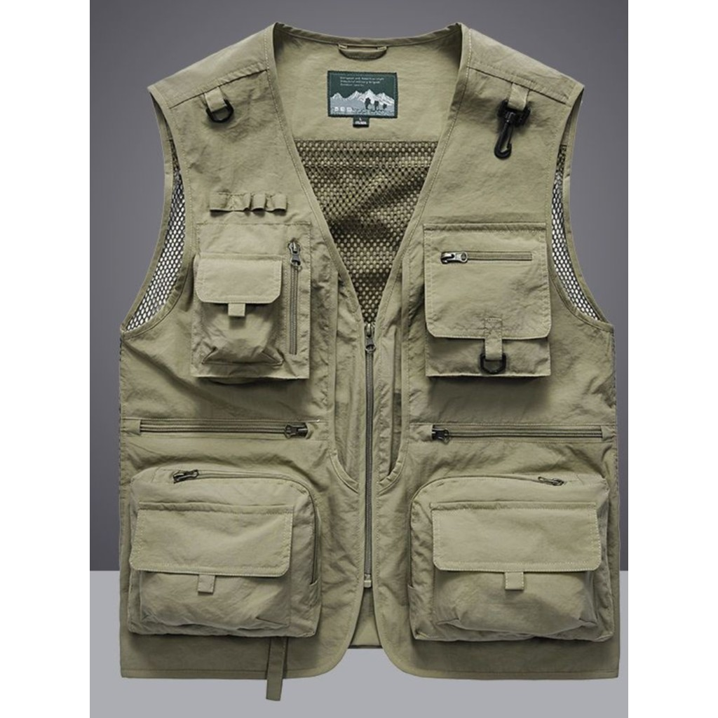 Com tamanho grande Multi-bolso colete masculino ao ar livre colete de meia-idade idosos verão outono pesca solto de seca