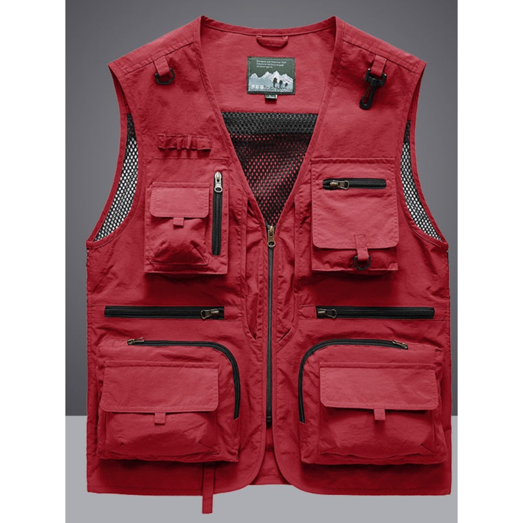 Com tamanho grande Multi-bolso colete masculino ao ar livre colete de meia-idade idosos verão outono pesca solto de seca