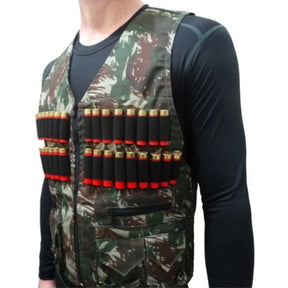 Colete de Caça / Pesca / Tiro Camuflado Rip Stop Reforçado Especial Com Cartucheira Cal 12 ao 36