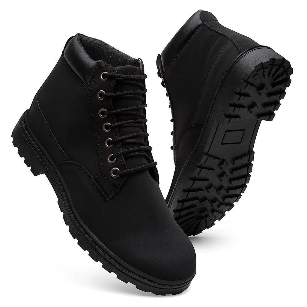 Bota Coturno Masculino com Cadarço Solado Borracha Anti Derrapante Couro Ecológico + Brinde Carteira Preta Básica