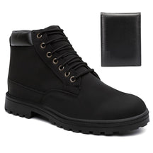 Bota Coturno Masculino com Cadarço Solado Borracha Anti Derrapante Couro Ecológico + Brinde Carteira Preta Básica