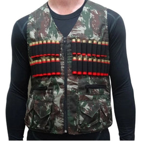 Colete de Caça / Pesca / Tiro Camuflado Rip Stop Reforçado Especial Com Cartucheira Cal 12 ao 36