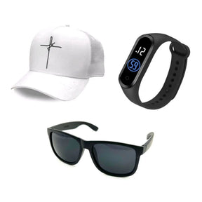 Óculos de Sol Masculino Clássico + Boné Fé+ Relógio Esportivo Você Escolhe a Cor
