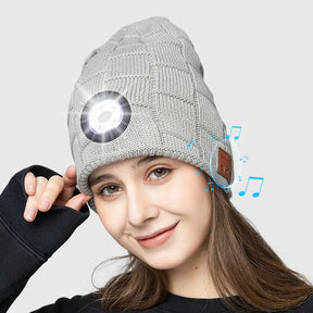 Unissex bluetooth farol chapéu fones de ouvido gorro com led música boné built-in alto-falantes & mic fones de ouvido para correr caminhadas esporte