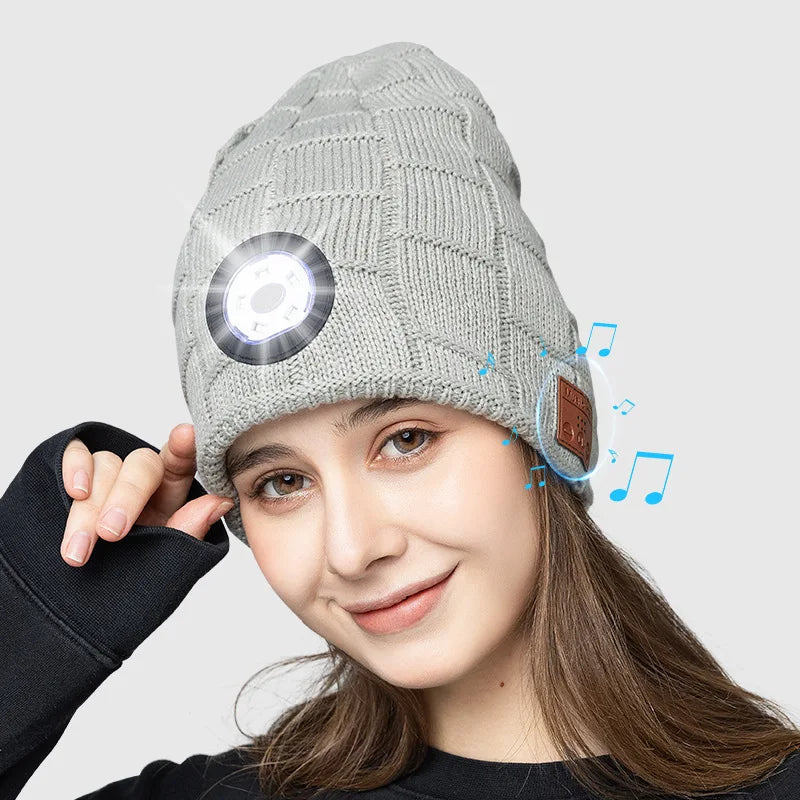 Unissex bluetooth farol chapéu fones de ouvido gorro com led música boné built-in alto-falantes & mic fones de ouvido para correr caminhadas esporte