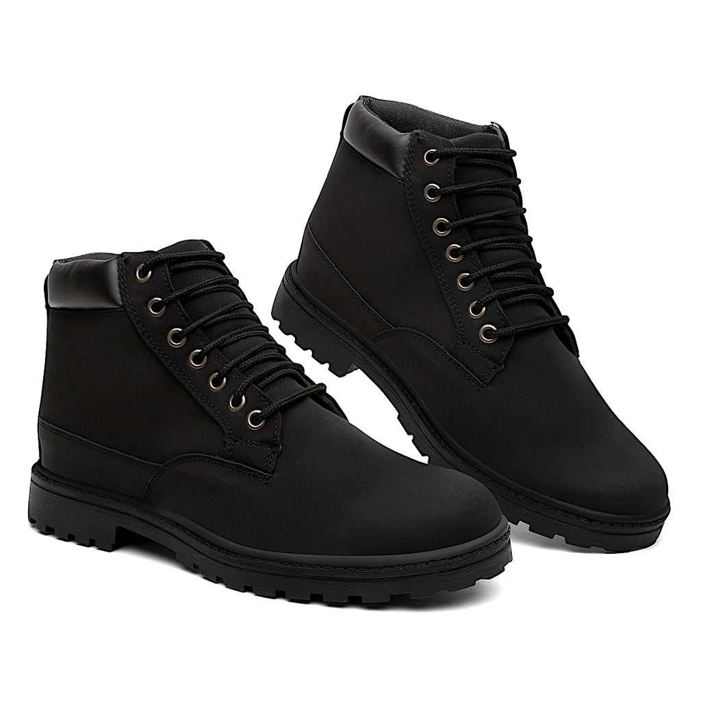 Bota Coturno Masculino com Cadarço Solado Borracha Anti Derrapante Couro Ecológico + Brinde Carteira Preta Básica