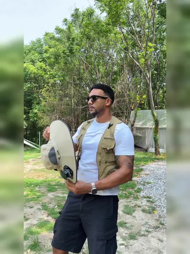 Chapéu Solar com 2 Ventiladores | Aba Larga e Proteção UV | Ideal para Pesca, Camping, Praia e Atividades ao Ar Livre