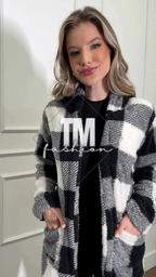 Casaco Feminino Teddy Xadrez Longo Ted Tedy Inverno Pelo de Carneiro Junina