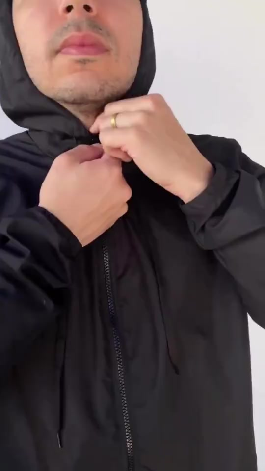 Jaqueta Corta Vento Masculina Impermeável Semi Forrada Com Capuz - Repelente a Água - Gola Alta