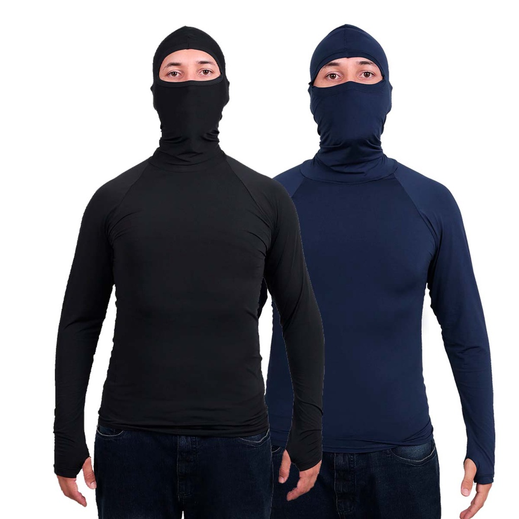 Kit 2 Segunda Pele Camisa Térmica Anti Frio Térmica Touca Ninja Frio Proteção Solar