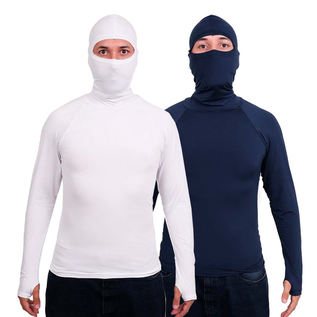 Kit 2 Segunda Pele Camisa Térmica Anti Frio Térmica Touca Ninja Frio Proteção Solar