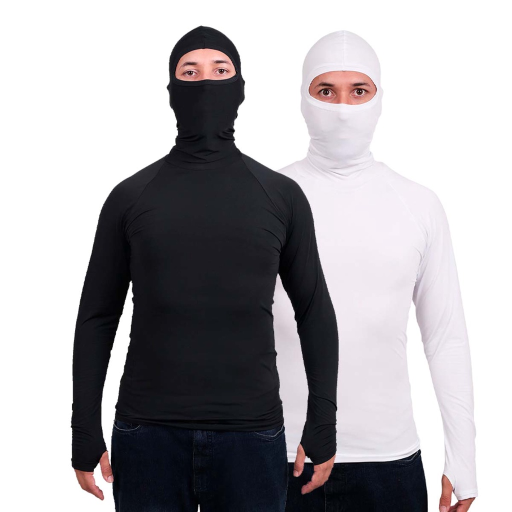Kit 2 Segunda Pele Camisa Térmica Anti Frio Térmica Touca Ninja Frio Proteção Solar