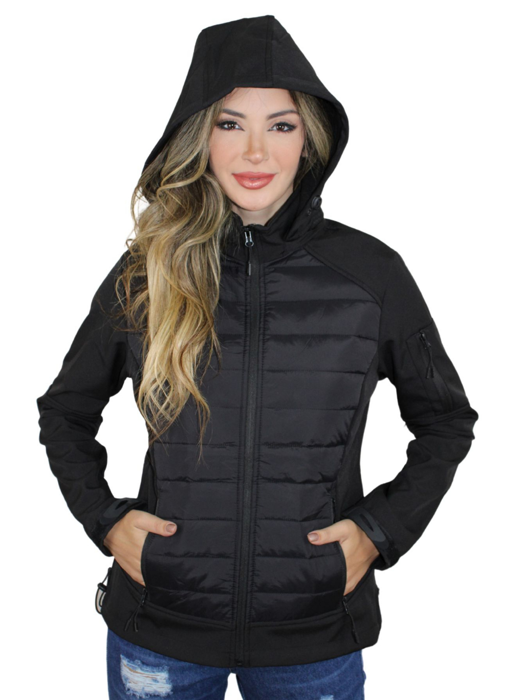 Jaqueta Corta Vento Feminina Flanelada com Capuz Removivel