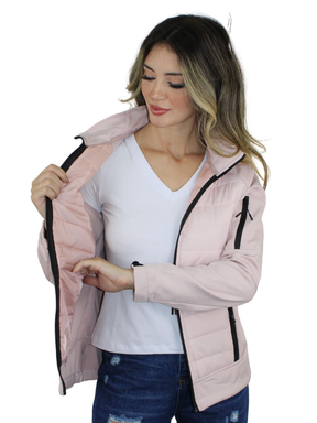 Jaqueta Corta Vento Feminina Flanelada com Capuz Removivel