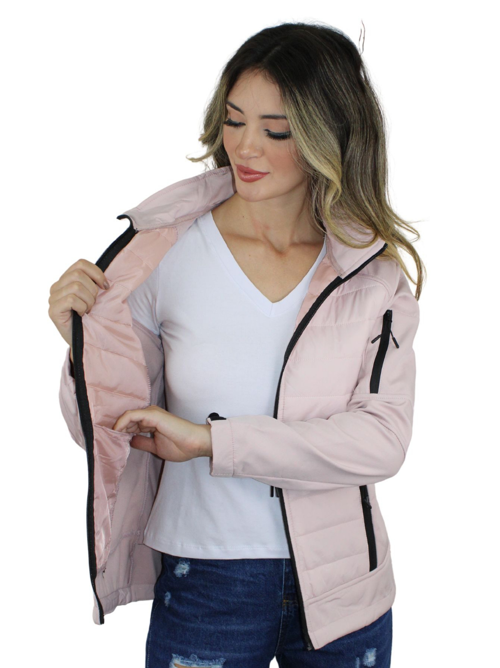 Jaqueta Corta Vento Feminina Flanelada com Capuz Removivel