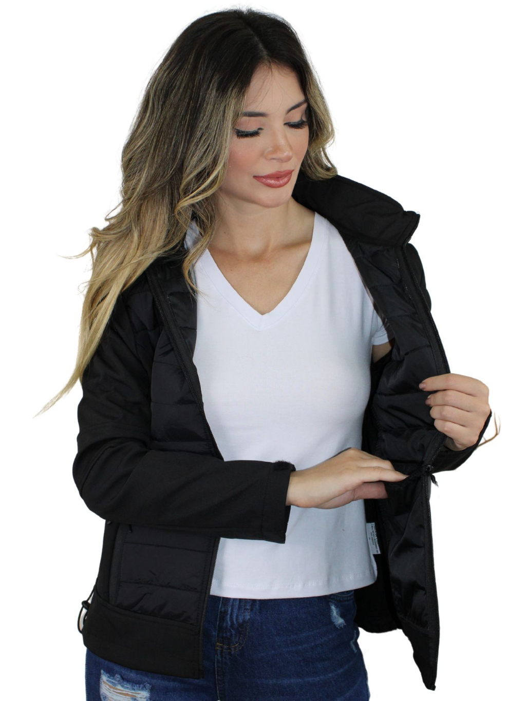 Jaqueta Corta Vento Feminina Flanelada com Capuz Removivel