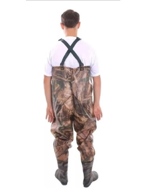 Macacão Camuflado Pesca Caça Jardineira Pesca Pvc Com Bota Acoplada Impermeável e Suspensório