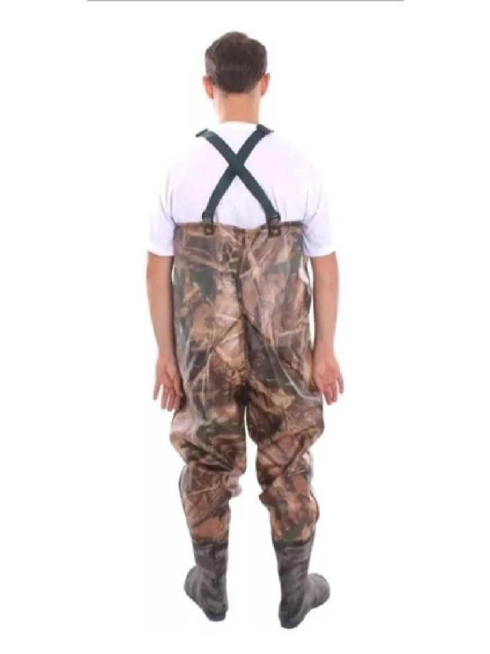 Macacão Camuflado Pesca Caça Jardineira Pesca Pvc Com Bota Acoplada Impermeável e Suspensório