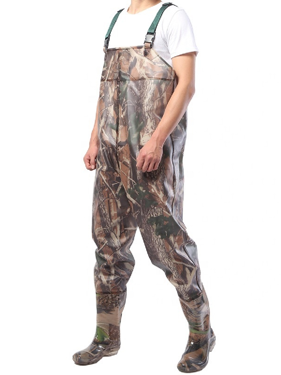 Macacão Camuflado Pesca Caça Jardineira Pesca Pvc Com Bota Acoplada Impermeável e Suspensório