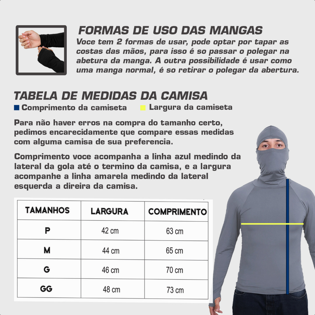 Kit 2 Segunda Pele Camisa Térmica Anti Frio Térmica Touca Ninja Frio Proteção Solar