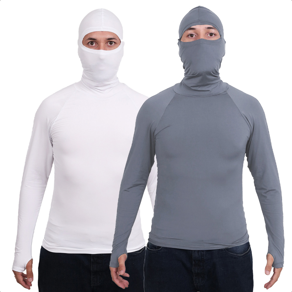 Kit 2 Segunda Pele Camisa Térmica Anti Frio Térmica Touca Ninja Frio Proteção Solar