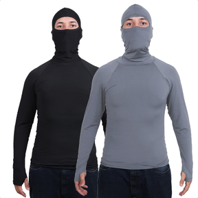 Kit 2 Segunda Pele Camisa Térmica Anti Frio Térmica Touca Ninja Frio Proteção Solar