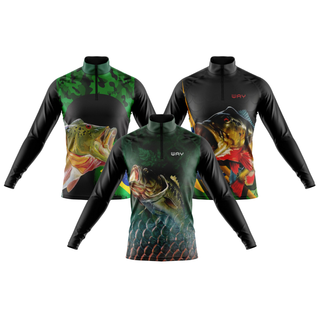 Kit 3 Camisas Masculino de Pesca Manga Longa com Proteção Solar UV Confortável