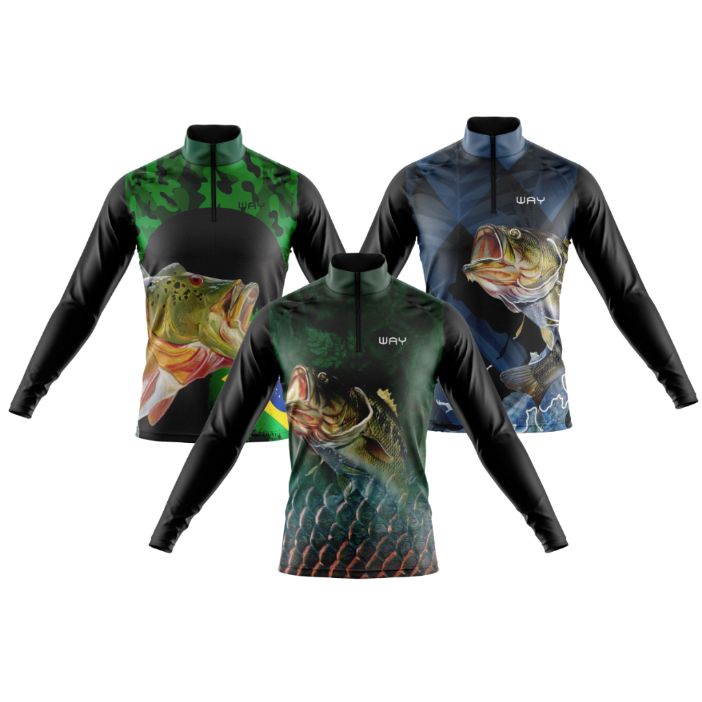 Kit 3 Camisas Masculino de Pesca Manga Longa com Proteção Solar UV Confortável