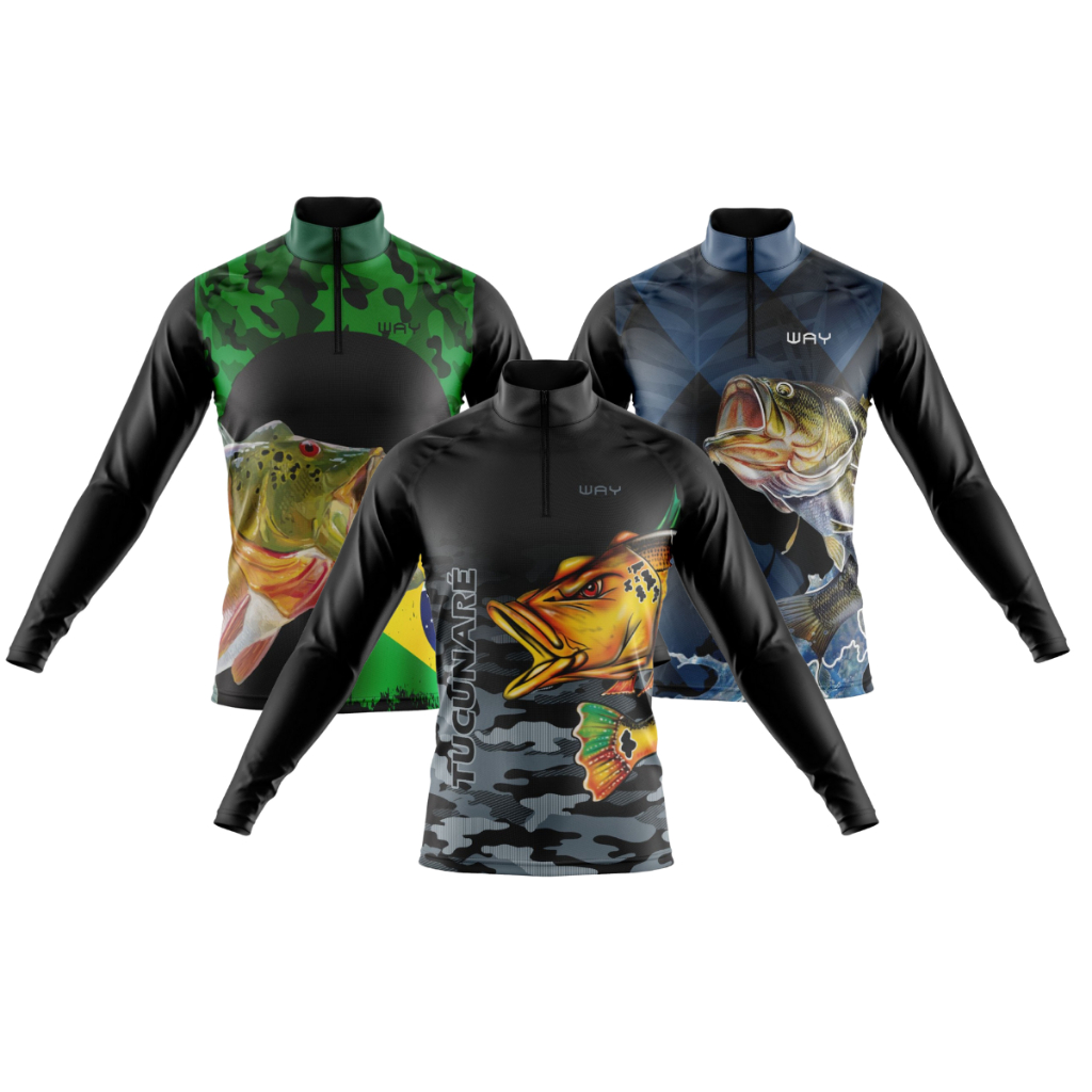 Kit 3 Camisas Masculino de Pesca Manga Longa com Proteção Solar UV Confortável