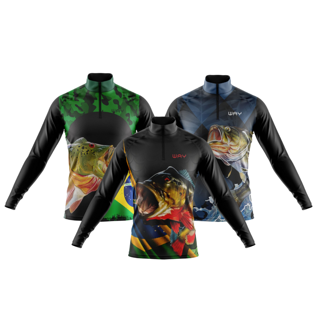 Kit 3 Camisas Masculino de Pesca Manga Longa com Proteção Solar UV Confortável