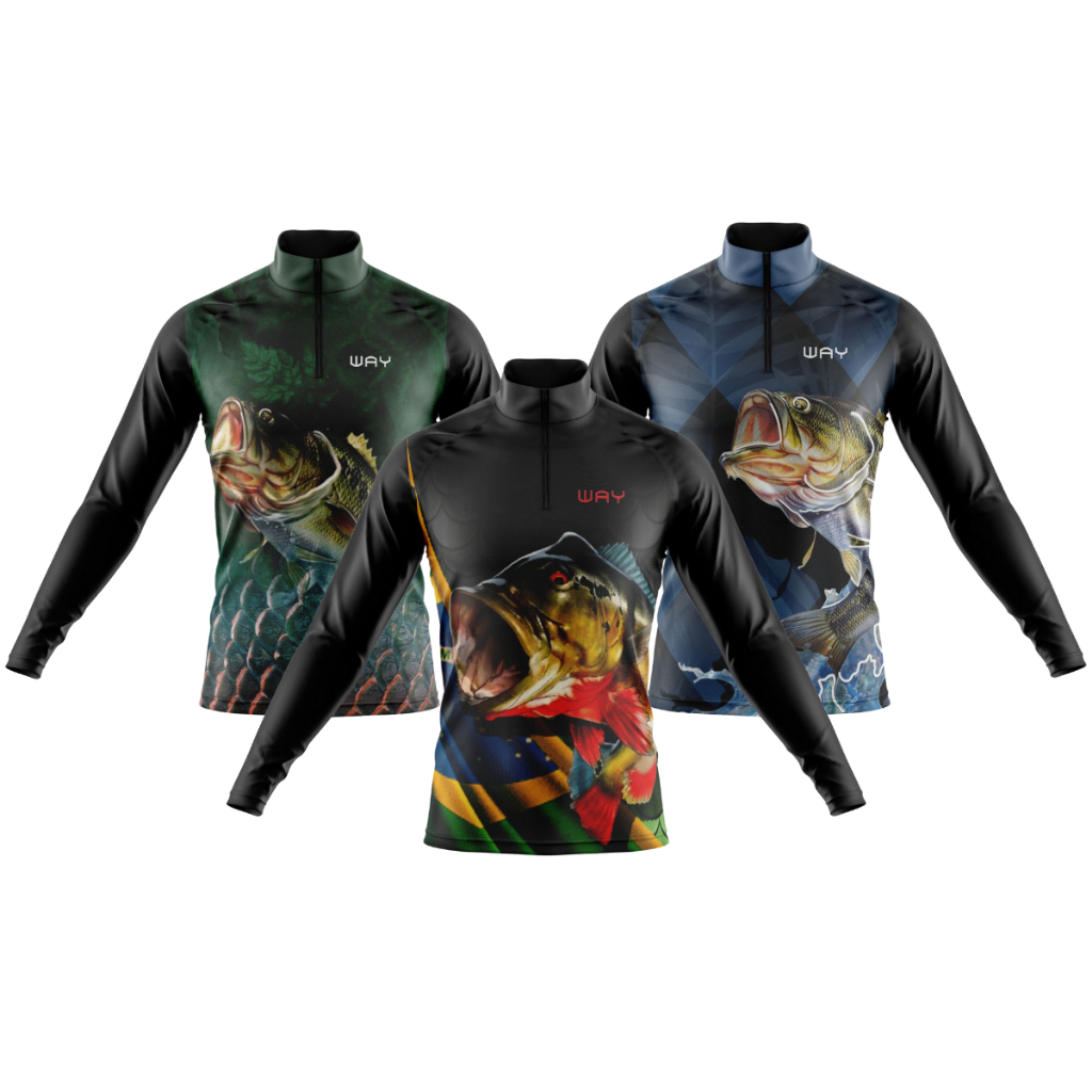 Kit 3 Camisas Masculino de Pesca Manga Longa com Proteção Solar UV Confortável