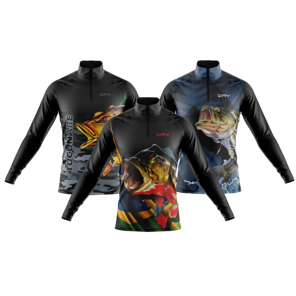 Kit 3 Camisas Masculino de Pesca Manga Longa com Proteção Solar UV Confortável