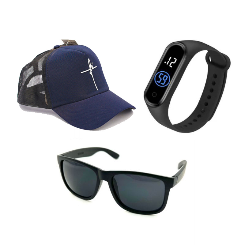 Óculos de Sol Masculino Clássico + Boné Fé+ Relógio Esportivo Você Escolhe a Cor